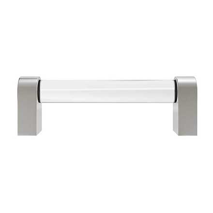 Hapny Home [C501-SN] Acrylic &amp; Solid Brass Cabinet Pull Handle - Clarity Series - Standard Size - Clear - Satin Nickel Finish - 96mm C/C - 4 3/16&quot; L