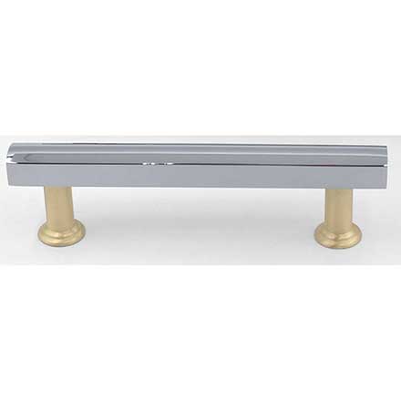 Hapny Home [M564-CSB] Solid Brass Cabinet Pull Handle - Mod Series - Standard Size - Polished Chrome &amp; Satin Brass Finish - 96mm C/C - 5&quot; L