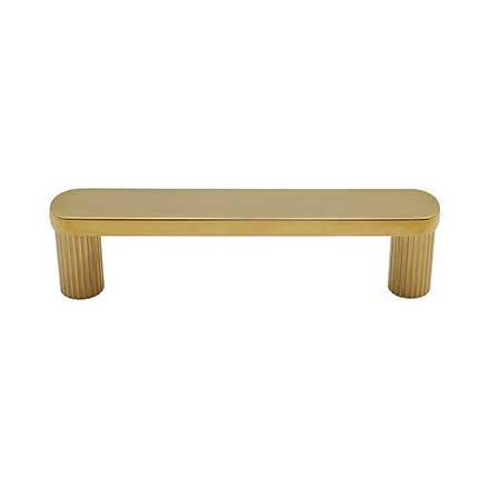 Hapny Home [R508-ULPB] Solid Brass Cabinet Pull Handle - Ribbed Series - Standard Size - Unlacquered Brass Finish - 96mm C/C - 4 3/8" L