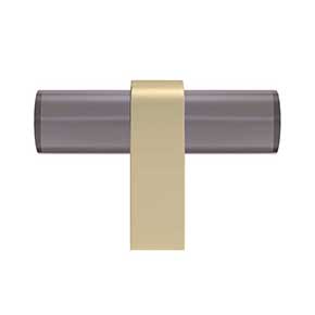 Hapny Home [C02-BSB] Arcylic & Solid Brass Cabinet T-Knob - Clarity Series - Smoked - Satin Brass Stem - 2" L