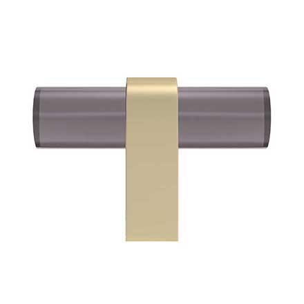 Hapny Home [C02-BSB] Arcylic &amp; Solid Brass Cabinet T-Knob - Clarity Series - Smoked - Satin Brass Stem - 2&quot; L