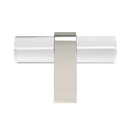 Hapny Home [C02-PN] Arcylic &amp; Solid Brass Cabinet T-Knob - Clarity Series - Clear - Polished Nickel Stem - 2&quot; L