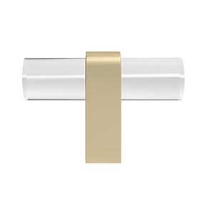 Hapny Home [C02-SB] Arcylic & Solid Brass Cabinet T-Knob - Clarity Series - Clear - Satin Brass Stem - 2" L