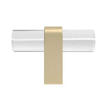 Hapny Home [C02-SB] Arcylic &amp; Solid Brass Cabinet T-Knob - Clarity Series - Clear - Satin Brass Stem - 2&quot; L 