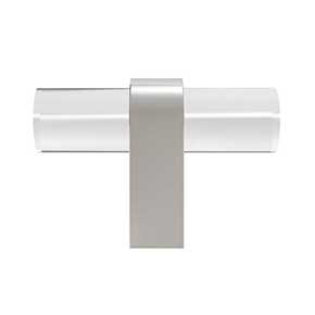 Hapny Home [C02-SN] Arcylic & Solid Brass Cabinet T-Knob - Clarity Series - Clear - Satin Nickel Stem - 2" L