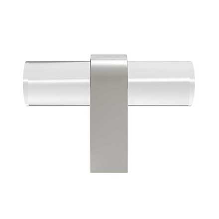 Hapny Home [C02-SN] Arcylic &amp; Solid Brass Cabinet T-Knob - Clarity Series - Clear - Satin Nickel Stem - 2&quot; L