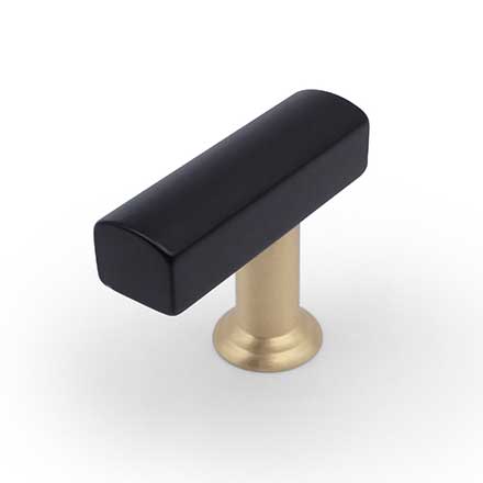 Hapny Home [M30-BSB] Solid Brass Cabinet T-Knob - Mod Series - Matte Black &amp; Satin Brass Finish - 1 3/4&quot; L