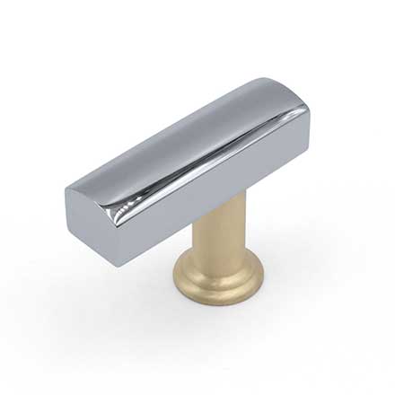 Hapny Home [M30-CSB] Solid Brass Cabinet T-Knob - Mod Series - Polished Chrome &amp; Satin Brass Finish - 1 3/4" L