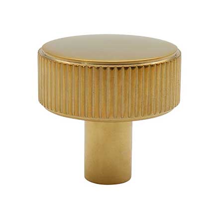Hapny Home [R04-ULPB] Solid Brass Cabinet Knob - Ribbed Series - Unlacquered Brass Finish - 1 3/8" Dia.