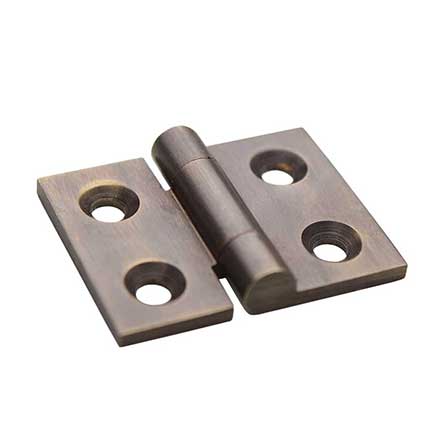 Horton Brasses [PB-405-A] Solid Brass Box &amp; Clock Cabinet Door Butt Hinge - Square Corner - Antique Finish - Pair - 1" H x 1 1/4" W