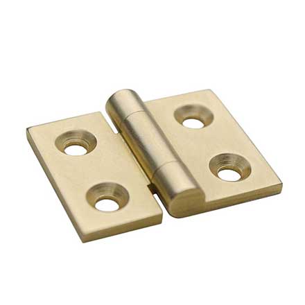 Horton Brasses [PB-405-SB] Solid Brass Box &amp; Clock Cabinet Door Butt Hinge - Square Corner - Satin Brass Unlacquered Finish - Pair - 1" H x 1 1/4" W