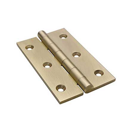 Horton Brasses [PB-409-SB] Solid Brass Cabinet Door Butt Hinge - Square Corner - Satin Brass Unlacquered Finish - Pair - 2 1/2" H x 1 1/2" W