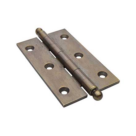 Horton Brasses [PB-409B-A] Solid Brass Cabinet Door Butt Hinge - Ball Tip - Square Corner - Antique Finish - Pair - 2 1/2&quot; H x 1 1/2&quot; W