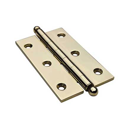 Horton Brasses [PB-409B-B] Solid Brass Cabinet Door Butt Hinge - Ball Tip - Square Corner - Polished Brass Unlacquered Finish - Pair - 2 1/2&quot; H x 1 1/2&quot; W