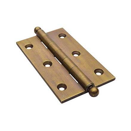 Horton Brasses [PB-409B-LA] Solid Brass Cabinet Door Butt Hinge - Ball Tip - Square Corner - Light Antique Finish - Pair - 2 1/2&quot; H x 1 1/2&quot; W