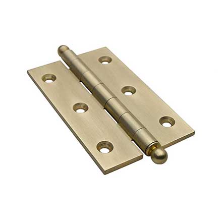 Horton Brasses [PB-409B-SB] Solid Brass Cabinet Door Butt Hinge - Ball Tip - Square Corner - Satin Brass Unlacquered Finish - Pair - 2 1/2" H x 1 1/2" W
