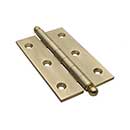 Horton Brasses [PB-409B-SB] Solid Brass Cabinet Door Butt Hinge - Ball Tip - Square Corner - Satin Brass Unlacquered Finish - Pair - 2 1/2&quot; H x 1 1/2&quot; W