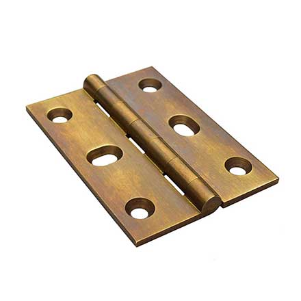 Horton Brasses [PB-410-LA] Solid Brass Cabinet Door Butt Hinge - Square Corner - Adjustable - Light Antique Finish - Pair - 2 1/2&quot; H x 1 3/4&quot; W