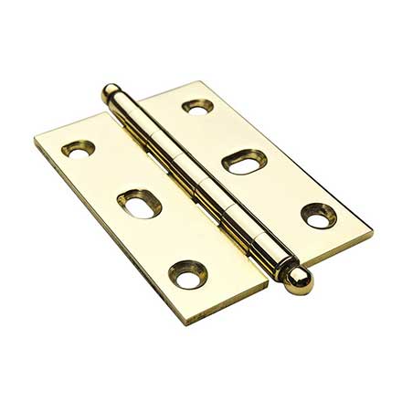 Horton Brasses [PB-410B-B] Solid Brass Cabinet Door Butt Hinge - Ball Tip - Square Corner - Adjustable - Polished Brass Unlacquered Finish - Pair - 2 1/2&quot; H x 1 3/4&quot; W