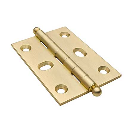 Horton Brasses [PB-410B-SB] Solid Brass Cabinet Door Butt Hinge - Ball Tip - Square Corner - Adjustable - Satin Brass Unlacquered Finish - Pair - 2 1/2&quot; H x 1 3/4&quot; W