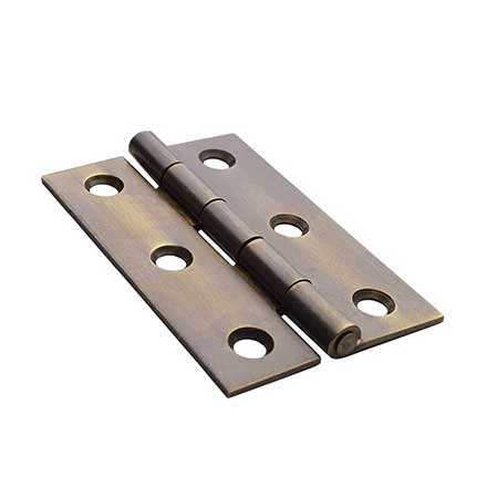 Horton Brasses [DH-2-A] Solid Brass Cabinet Door Butt Hinge - Rolled Barrel - Square Corner - Antique Finish - Pair - 2 1/2&quot; H x 1 5/8&quot; W