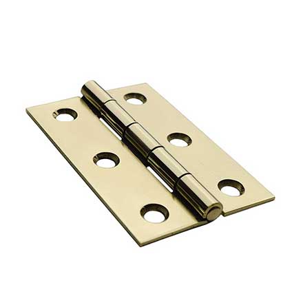 Horton Brasses [DH-2-B] Solid Brass Cabinet Door Butt Hinge - Rolled Barrel - Square Corner - Polished Brass Unlacquered Finish - Pair - 2 1/2&quot; H x 1 5/8&quot; W