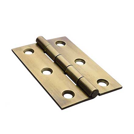 Horton Brasses [DH-2-LA] Solid Brass Cabinet Door Butt Hinge - Rolled Barrel - Square Corner - Light Antique Finish - Pair - 2 1/2" H x 1 5/8" W