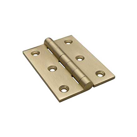 Horton Brasses [PB-407-SB] Solid Brass Cabinet Door Butt Hinge - Square Corner - Satin Brass Unlacquered Finish - Pair - 2&quot; H x 1 1/2&quot; W
