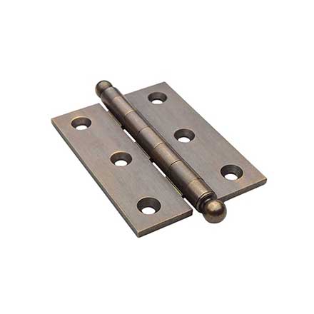Horton Brasses [PB-407B-A] Solid Brass Cabinet Door Butt Hinge - Ball Tip - Square Corner - Antique Finish - Pair - 2&quot; H x 1 1/2&quot; W