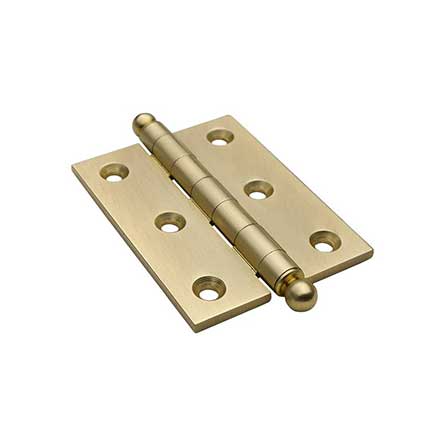 Horton Brasses [PB-407B-SB] Solid Brass Cabinet Door Butt Hinge - Ball Tip - Square Corner - Satin Brass Unlacquered Finish - Pair - 2&quot; H x 1 1/2&quot; W