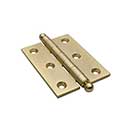 Horton Brasses [PB-407B-SB] Solid Brass Cabinet Door Butt Hinge - Ball Tip - Square Corner - Satin Brass Unlacquered Finish - Pair - 2&quot; H x 1 1/2&quot; W