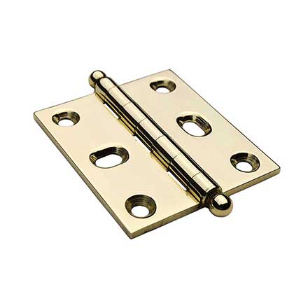 Horton Brasses [PB-408B-B] Solid Brass Cabinet Door Butt Hinge - Ball Tip - Square Corner - Adjustable - Polished Brass Unlacquered Finish - Pair - 2&quot; H x 1 3/4&quot; W