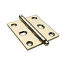 Horton Brasses [PB-408B-B] Solid Brass Cabinet Door Butt Hinge - Ball Tip - Square Corner - Adjustable - Polished Brass Unlacquered Finish - Pair - 2&quot; H x 1 3/4&quot; W
