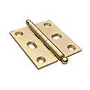 Horton Brasses [PB-408B-SB] Solid Brass Cabinet Door Butt Hinge - Ball Tip - Square Corner - Adjustable - Satin Brass Unlacquered Finish - Pair - 2&quot; H x 1 3/4&quot; W