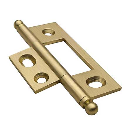 Horton Brasses [NM-3-SB] Solid Brass Cabinet Door Non-Mortised Hinge - Ball Tip - Square Corner - Adjustable - Satin Brass Unlacquered Finish - Pair - 2 1/2&quot; H x 1 1/2&quot; W