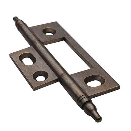 Horton Brasses [NM-5-A] Solid Brass Cabinet Door Non-Mortised Hinge - Minaret Tip - Square Corner - Adjustable - Antique Finish - Pair - 2 1/2&quot; H x 1 1/2&quot; W
