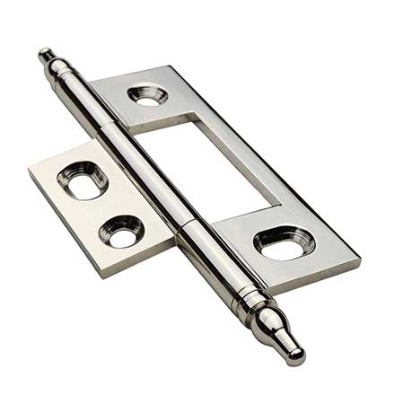 Horton Brasses [NM-5-PN] Solid Brass Cabinet Door Non-Mortised Hinge - Minaret Tip - Square Corner - Adjustable - Polished Nickel Finish - Pair - 2 1/2&quot; H x 1 1/2&quot; W