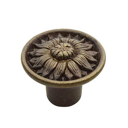 Horton Brasses [K-14-A] Solid Brass Cabinet Knob - Large Floral - Antique Finish - 1 3/8" Dia.