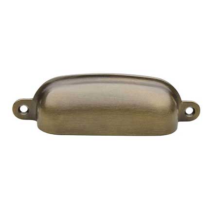 Horton Brasses [BN-3-A] Solid Brass Drawer Bin Pull - Classic - Antique Finish - 3 9/16" C/C - 4" L