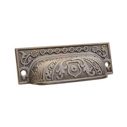 Horton Brasses [VT-71-A] Solid Brass Drawer Bin Pull - Victorian - Antique Finish - 3 1/4" C/C - 3 5/8" L
