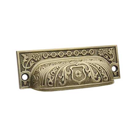 Horton Brasses [VT-71-LA] Solid Brass Drawer Bin Pull - Victorian - Light Antique Finish - 3 1/4" C/C - 3 5/8" L