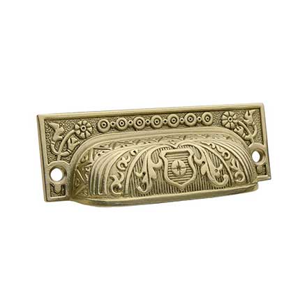 Horton Brasses [VT-71-SB] Solid Brass Drawer Bin Pull - Victorian - Satin Brass Unlacquered Finish - 3 1/4" C/C - 3 5/8" L
