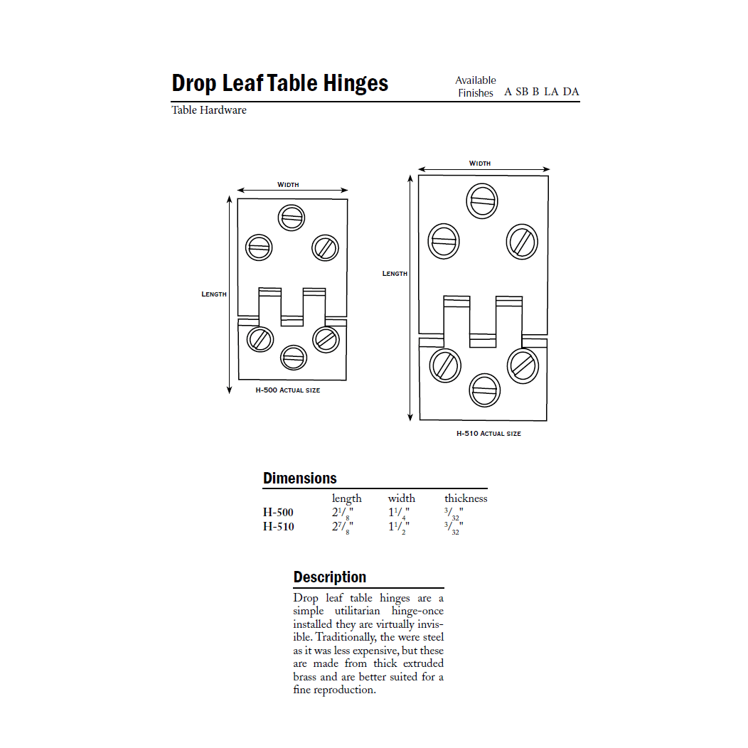 Horton Brasses H-500 Drop Leaf Table Hinge Horton Brasses H-500 Drop Leaf Table Hinge