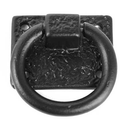 Iron Valley [IR-60-400] Cast Iron Cabinet Ring Pull - Textured Plate - Flat Black Finish - 2&quot; L