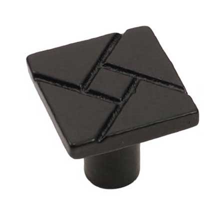 Iron Valley [T-82-704] Cast Iron Cabinet Knob - Square Deco - Flat Black Finish - 1 1/8&quot; Sq.