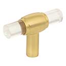 Jeffrey Alexander [775L-BG] Acrylic Cabinet T-Knob - Carmen Series - Clear - Brushed Gold Finish Stem - 2&quot; L