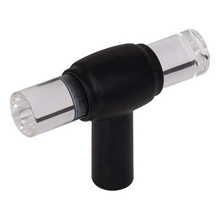 Jeffrey Alexander [775L-MB] Acrylic Cabinet T-Knob - Carmen Series - Clear - Matte Black Finish Stem - 2&quot; L