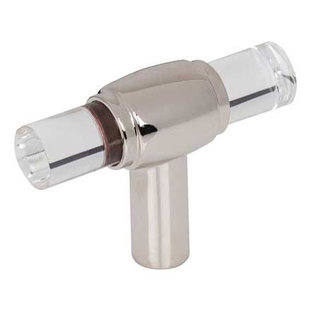 Jeffrey Alexander [775L-NI] Acrylic Cabinet T-Knob - Carmen Series - Clear - Polished Nickel Finish Stem - 2" L