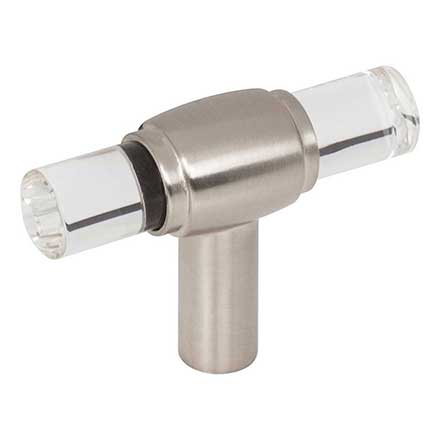 Jeffrey Alexander [775L-SN] Acrylic Cabinet T-Knob - Carmen Series - Clear - Satin Nickel Finish Stem - 2&quot; L