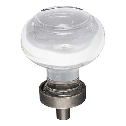 Jeffrey Alexander [G120BNBDL] Glass Cabinet Knob - Harlow Series - Small Button - Clear - Brushed Pewter Stem - 1 7/16" Dia.